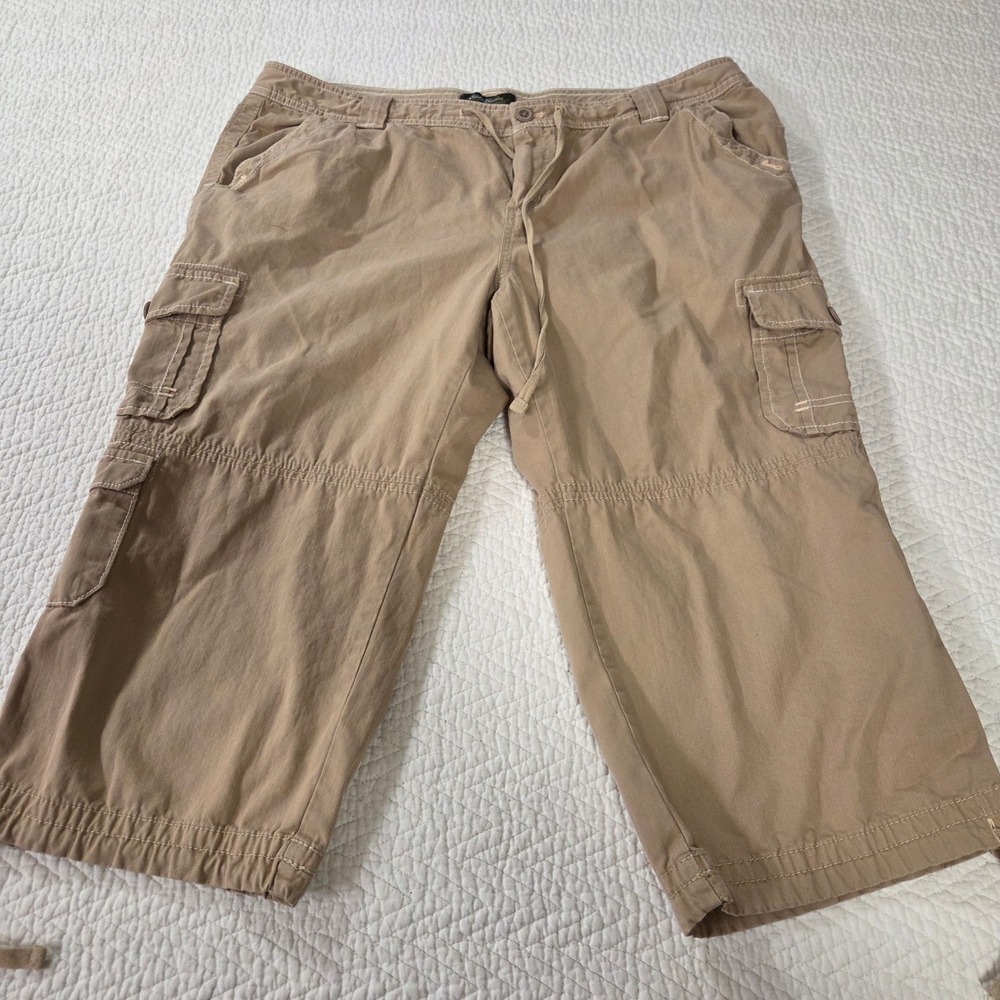 Eddie Bauer Womens 18 Petite Khaki Tan Cotton Cargo Capri Crop Pants Drawstring